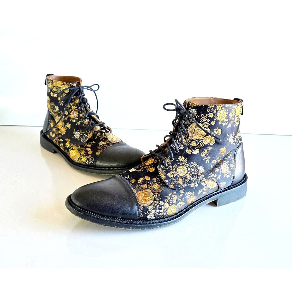 TAFT Men's Jack Cap Toe Boot Eden Noir Jacquard Sz 46 13 Black Gold Lace Up
